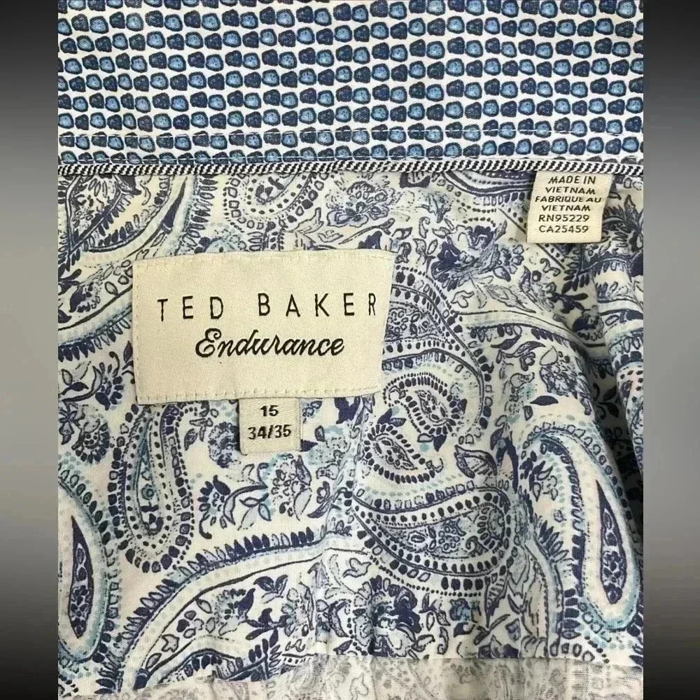 EUC Ted Baker Blue & White Paisley Long Sleeve Button-Up Shirt Sz. 15 34/35 - Picture 3 of 4